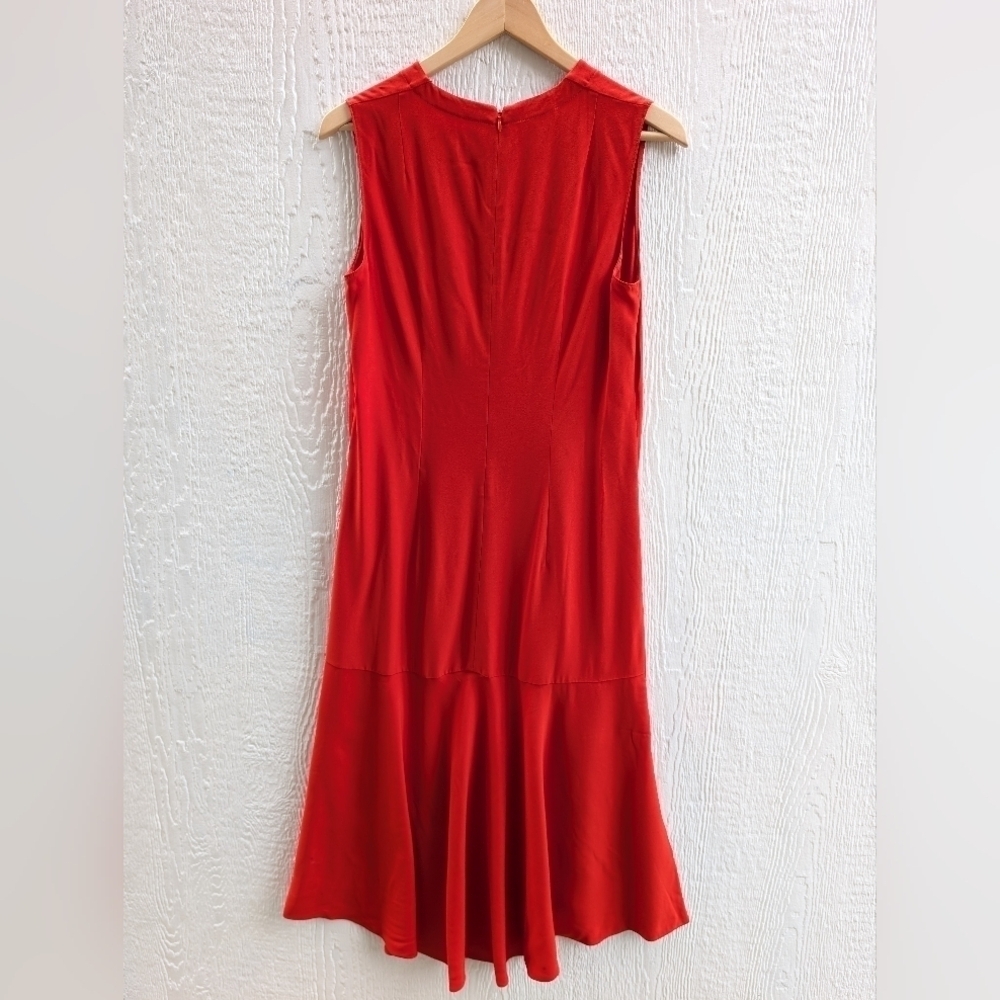 Akris Punto Red V-Neck Front Slit Midi Dress Holiday Party Women's Size 6 - Picture 6 of 10